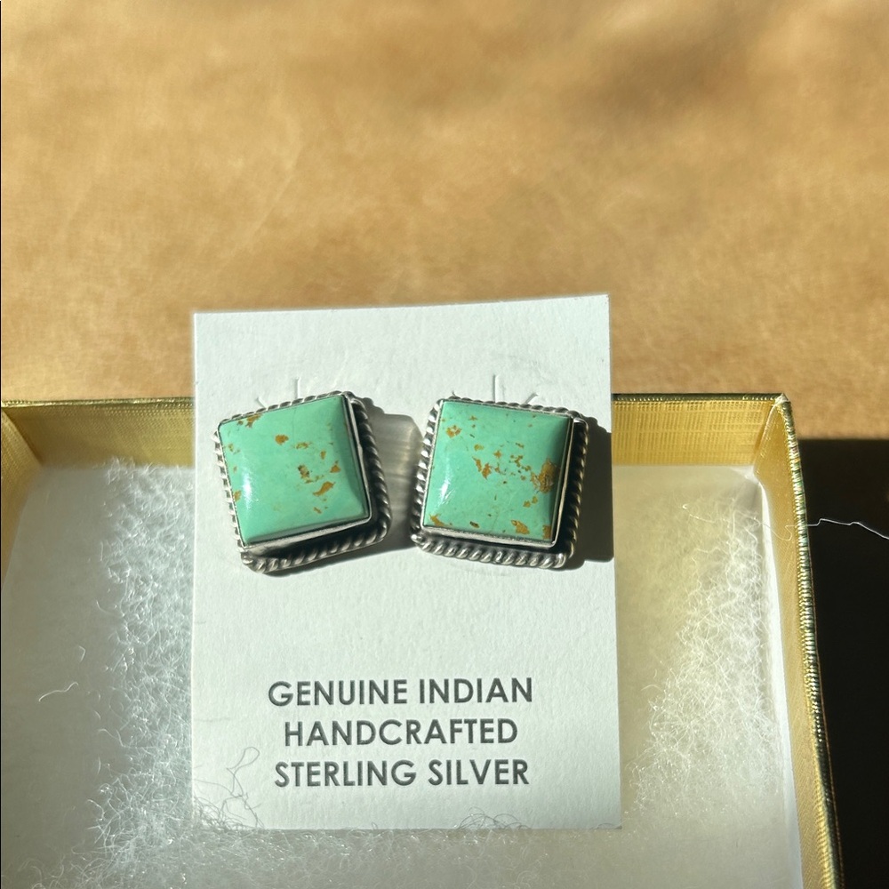 Genuine Handcrafted Sterling Silver Turquoise Stud Earrings
